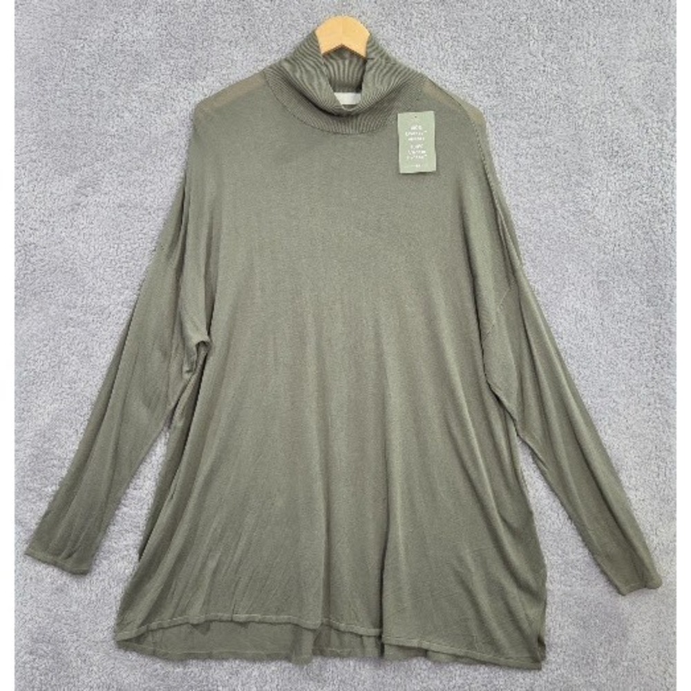 H&M Turtleneck Sweater Women's XL Sage Green Tunic‎ Livaeco Viscose Knit Relaxed